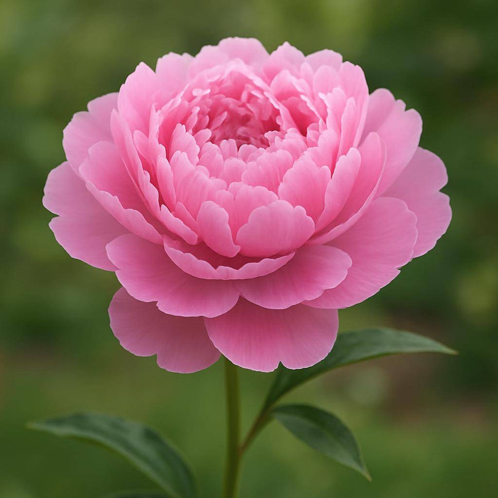 Nærbillede af en pæon i fuldt flor i haven