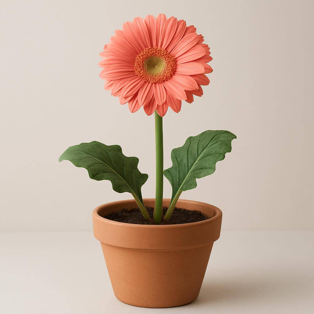 Nærbillede af en gerbera i potte i naturligt lys Nærbillede af en gerbera i potte i naturligt lys