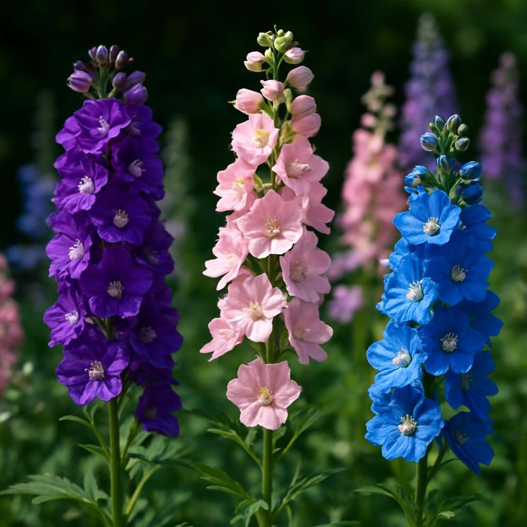 Ridderspore blomster i en have