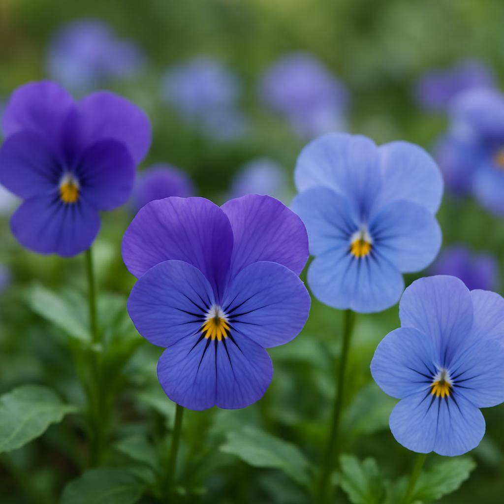 Nærbillede af violblomster i en forårs-have