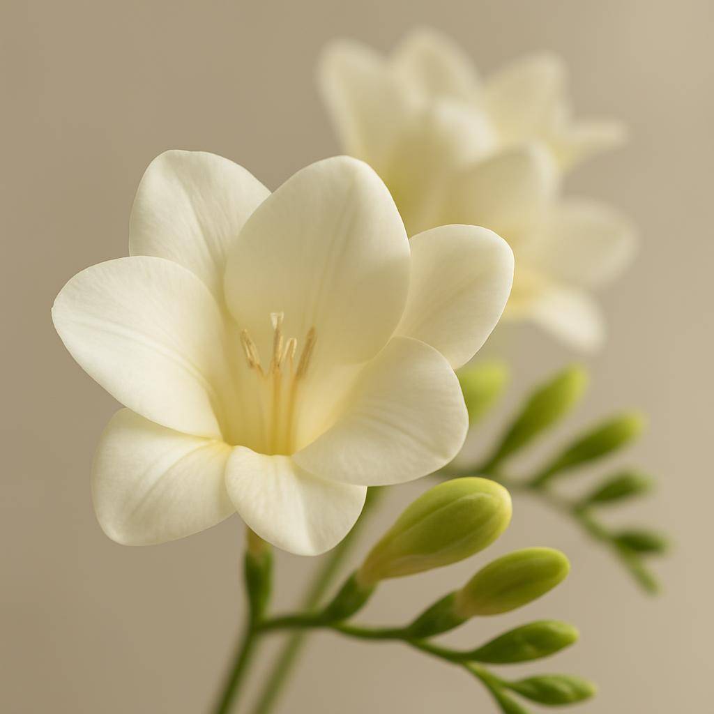 Nærbillede af freesia blomster i forårslys