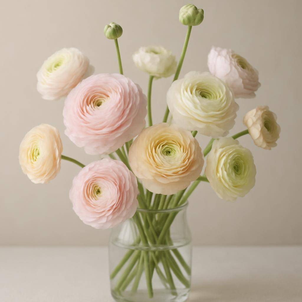 Ranunkler i pastelfarver i et blomsterarrangement Ranunkler i pastelfarver i et blomsterarrangement