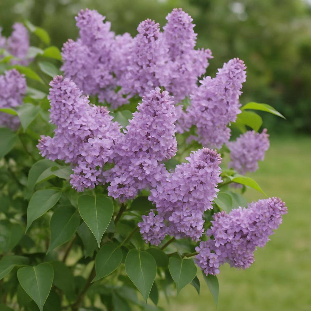 Syrénbusk i blomstring i en have