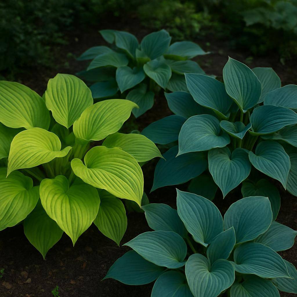 Hosta-planter ved skyggefuldt havebed Hosta-planter ved skyggefuldt havebed