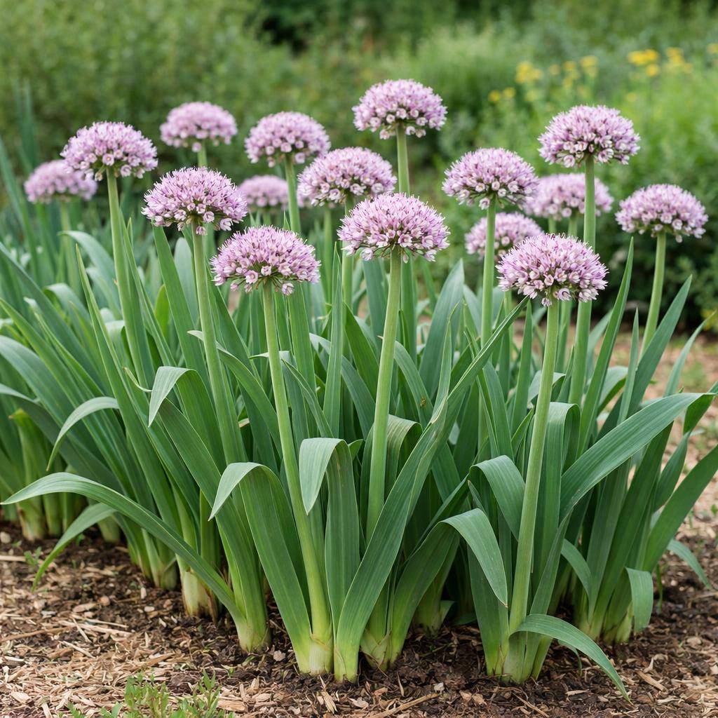 Purløg blomster i have med grønne blade og små blomster i umbels Purløg blomster i have med grønne blade og små blomster i umbels